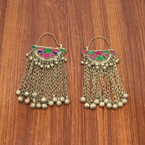 Afghan Oversized Chaandbaliyaan, Afghan Traditional Earrings Long Bells Earrings - Picture 6 of 6